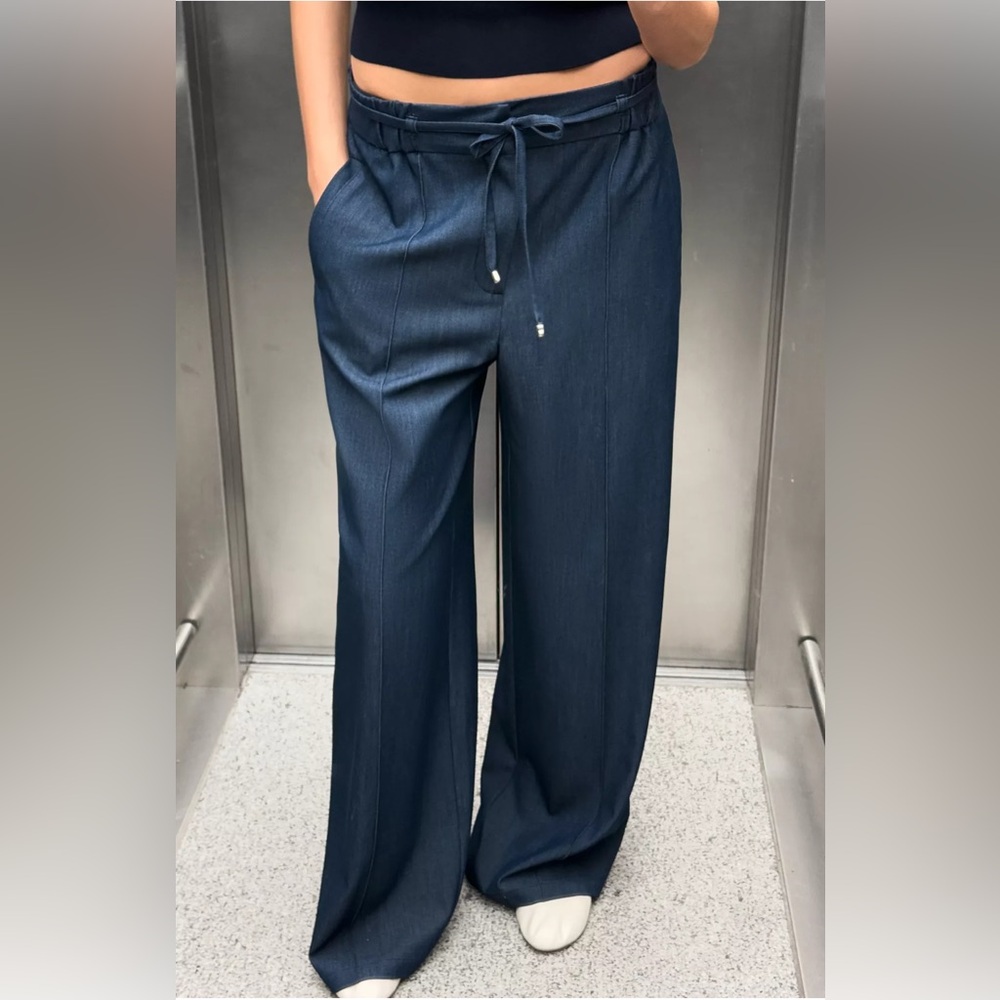 Zara Elastic Waist Wide Leg Pants - Indigo